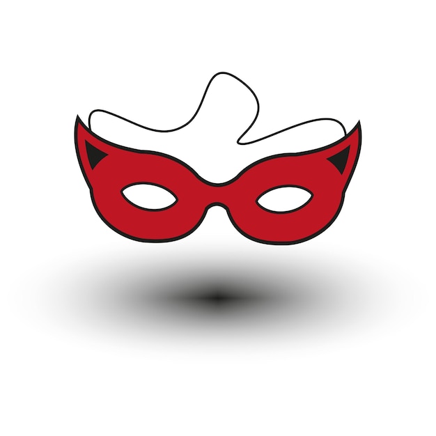 Ícono de máscara de fiesta Forma de oreja de gato rojo Símbolo vectorial del carnaval Sombra en blanco