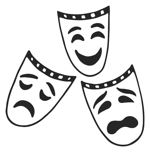 Icono de máscara de tragedia y comedia Símbolo clásico de teatro