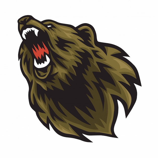 Vector icono de la mascota del rugido del logotipo del oso enojado