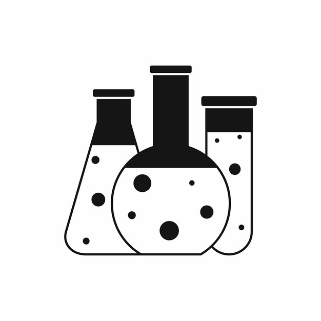 Icono de matraces de laboratorio en estilo simple aislado sobre fondo blanco Símbolo de investigación científica