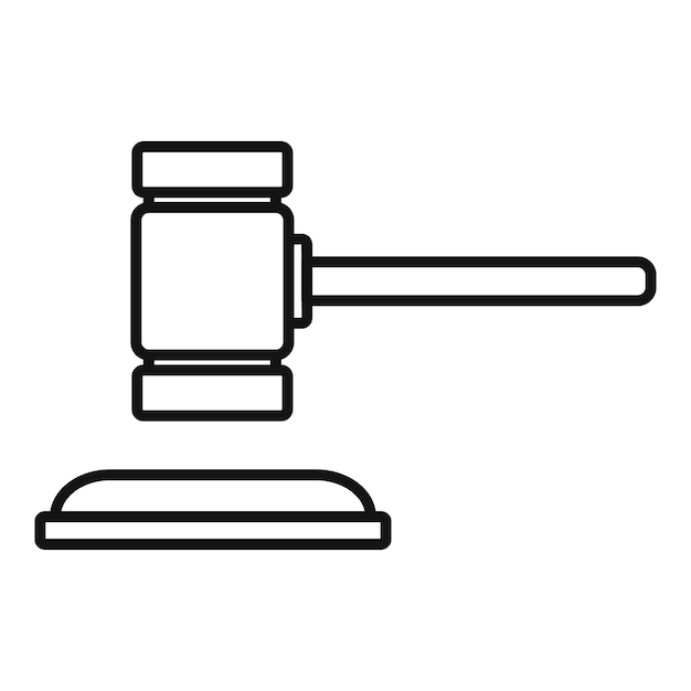 Icono de mazo de madera de notario Icono de vector de mazo de madera de notario de esquema para diseño web aislado sobre fondo blanco