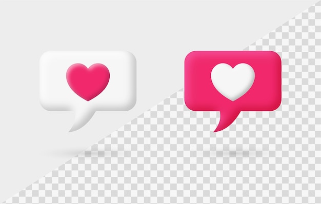Vector icono de me gusta de instagram en 3d bocadillo de diálogo corazón amor burbujas modernas iconos de notificación de redes sociales