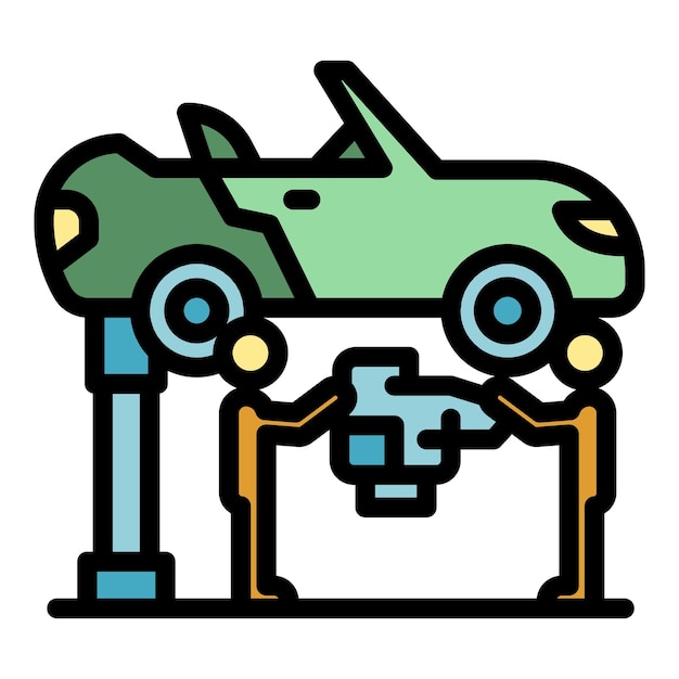 Icono de mecánico de automóviles Contorno de icono de vector de mecánico de automóviles color plano aislado