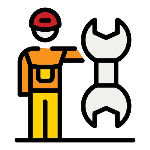 Icono de mecánico de automóviles Contorno de icono de vector de mecánico de automóviles color plano aislado