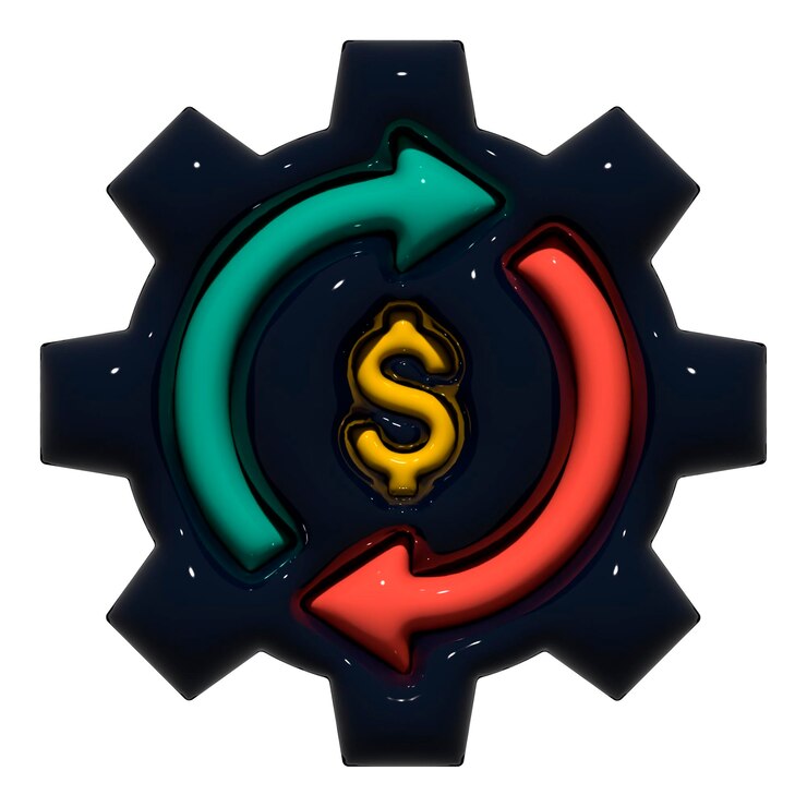 Icono del mecanismo de moneda con flechas