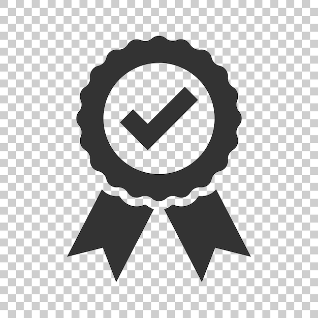 Icono de medalla de certificado aprobado en estilo plano Ilustración vectorial de sello de marca de comprobación en fondo aislado Concepto de negocio de sellos de premio aceptado