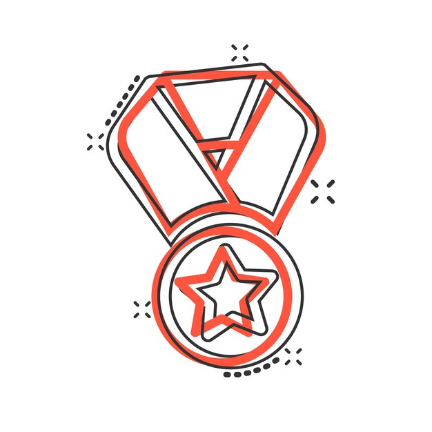 Icono de medalla en estilo cómico Ilustración de vector de signo de dibujos animados de premio sobre fondo blanco aislado Concepto de negocio de efecto de salpicadura de premio de trofeo