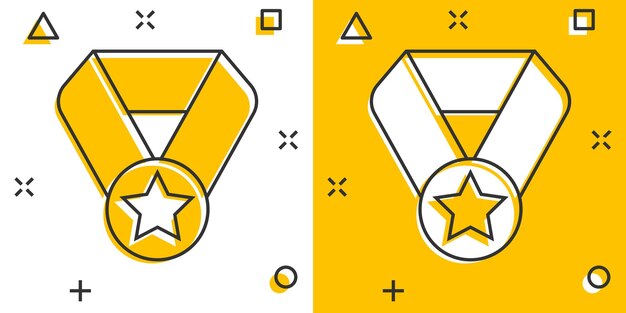 Icono de medalla en estilo cómico Ilustración de vector de signo de dibujos animados de premio sobre fondo blanco aislado Concepto de negocio de efecto de salpicadura de premio de trofeo