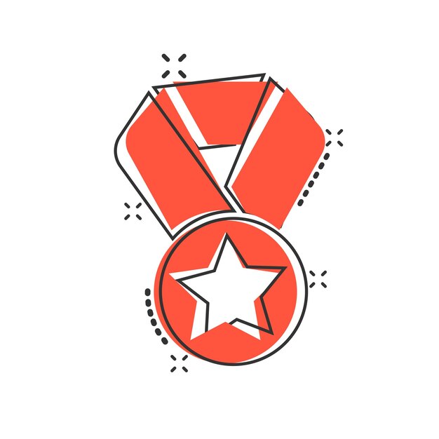 Icono de medalla en estilo cómico Ilustración de vector de signo de dibujos animados de premio sobre fondo blanco aislado Concepto de negocio de efecto de salpicadura de premio de trofeo