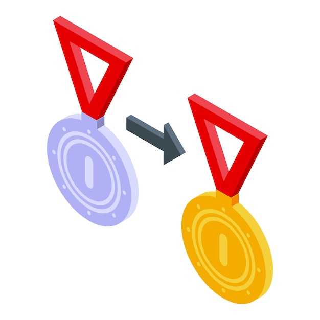 Icono de medalla de habilidad de nivel vector isométrico Entrenamiento principiante Objetivo personal