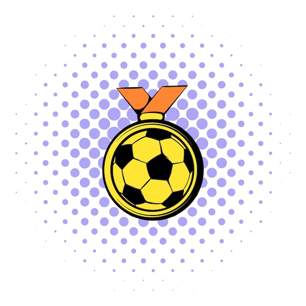 Icono de medalla de oro de fútbol en estilo cómic aislado sobre fondo blanco