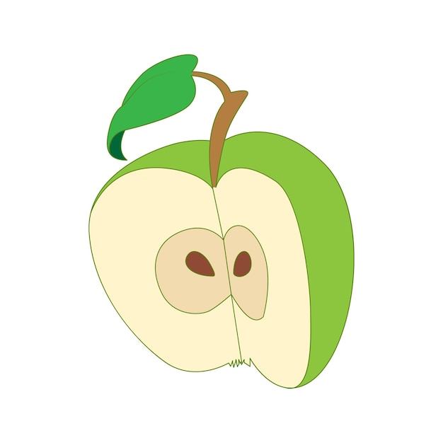 Vector icono de media manzana en estilo de dibujos animados aislado sobre fondo blanco símbolo de frutas