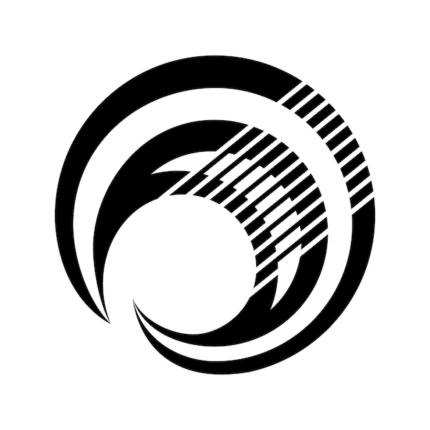Icono de medias lunas anidadas negras con rayas diagonales sobre un fondo blanco