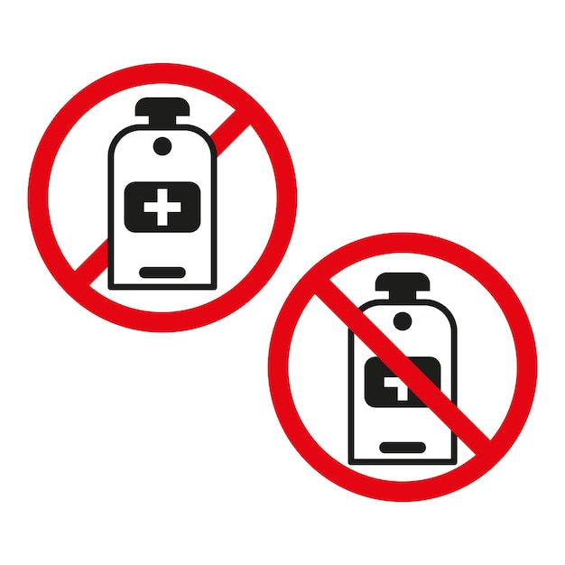 Icono sin medicamento Botella de medicamento prohibido Círculo rojo y línea Ilustración vectorial