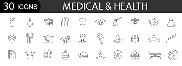 Icono de medicina y salud Colección de símbolos de servicio de atención médica Ilustración vectorial