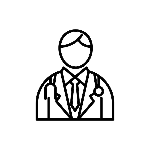 El icono del médico establece el cirujano masculino profesional del hospital con el estetoscopio, el símbolo vectorial del diagnóstico, el signo del consultor en estilo negro lleno y delineado.