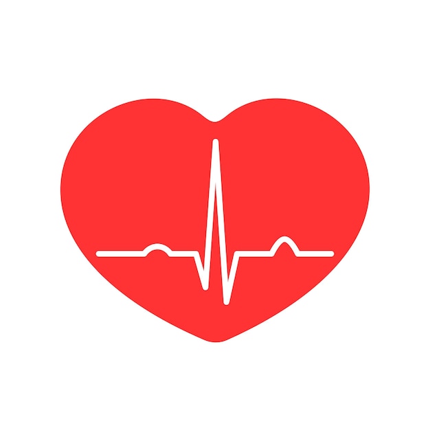 Ícono médico del latido del corazón Corazón rojo con cardiograma sobre fondo blanco
