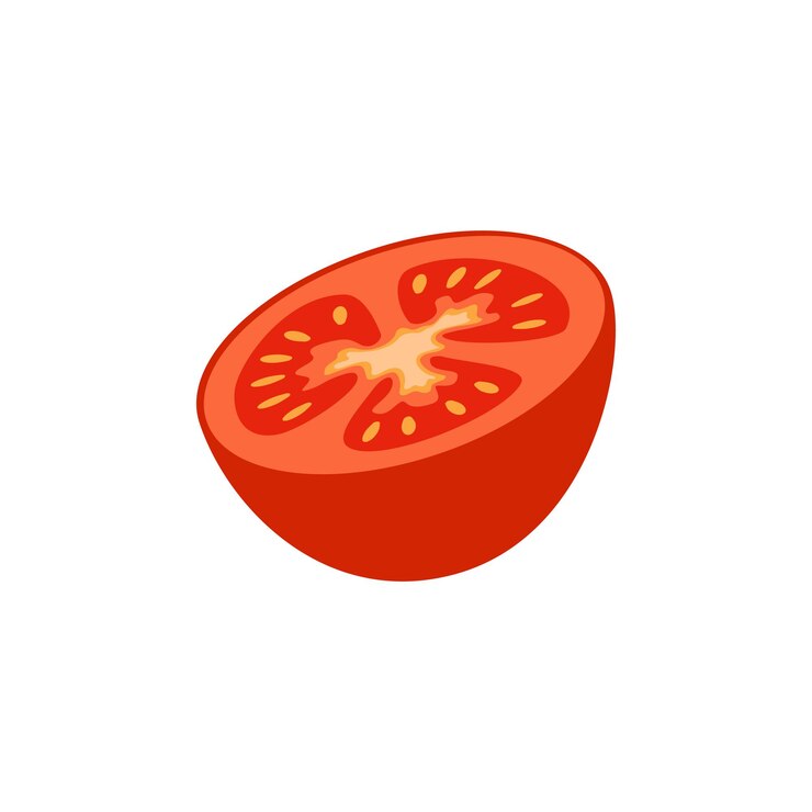 Vector icono de medio tomate. vegetal rojo, cosecha para hacer pasta de tomate o ensalada. producto alimenticio para una alimentación saludable