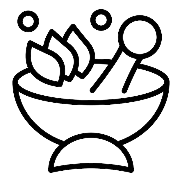 El icono de la meditación de hierbas del cuenco es el vector del contorno de la habitación de la casa Medite en calma