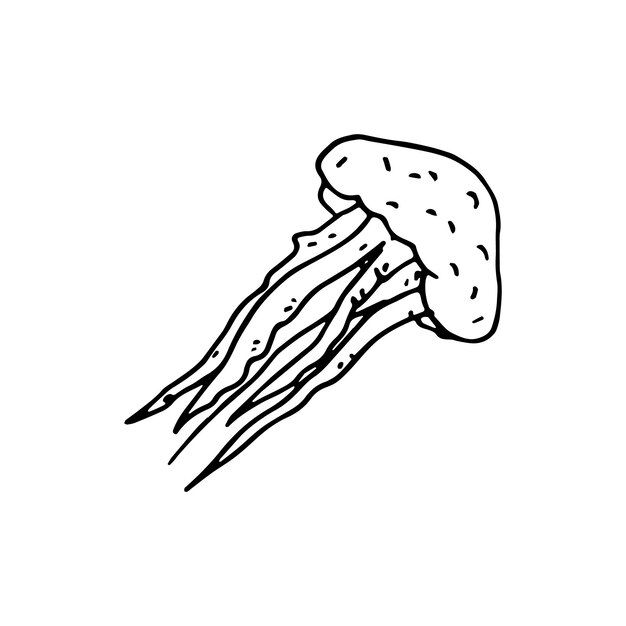 Icono de medusas de doodle handdrawn. Boceto negro dibujado a mano. Símbolo de signo. Elemento de decoración. Fondo blanco. Aislado. Diseño plano. Ilustración vectorial.