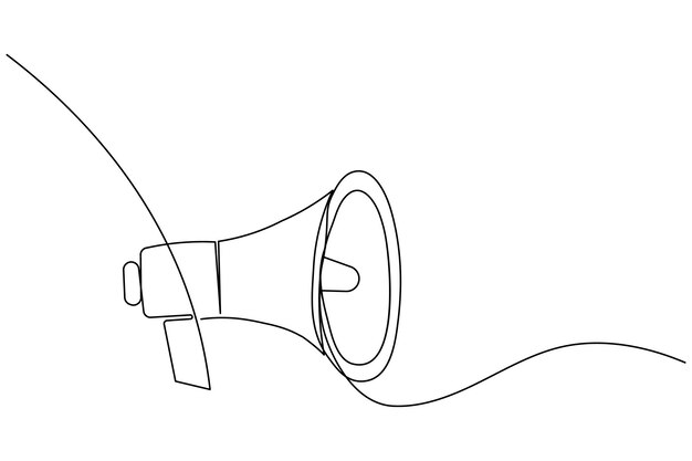 Icono de megáfono dibujo continuo de una línea de ilustración vectorial plana de contorno aislado