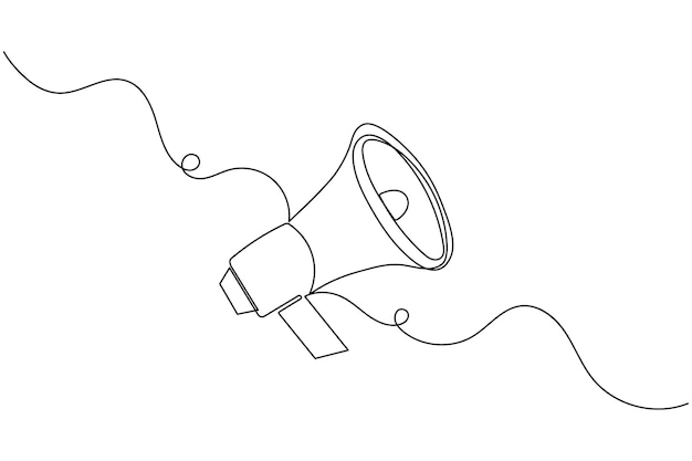 Icono de megáfono dibujo continuo de una línea de ilustración vectorial plana de contorno aislado