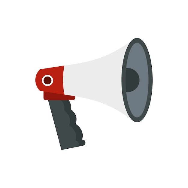 Icono de megáfono público de megáfono rojo y blanco en estilo plano aislado en la ilustración de vector de fondo blanco