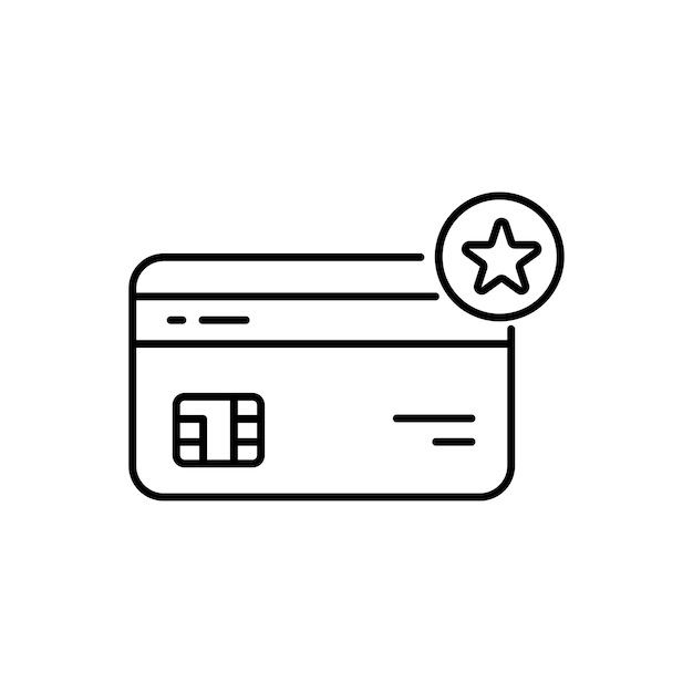 icono de membresía de línea delgada negra con tarjeta de crédito tendencia lineal plana gráfica moderna simple ganar diseño de logotipo elemento web abstracto aislado en blanco concepto de símbolo de comercio electrónico o signo premium