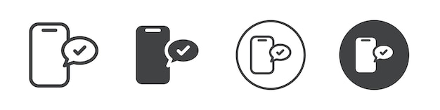 El icono del mensaje de aprobación del teléfono móvil es el contorno del logotipo vectorial