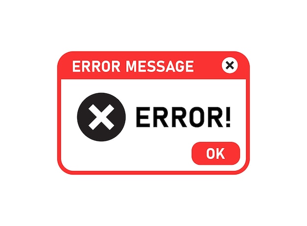 Icono de mensaje de error en estilo plano Ilustración vectorial de alerta de ventana de computadora en un fondo aislado Concepto comercial de señal emergente de alerta