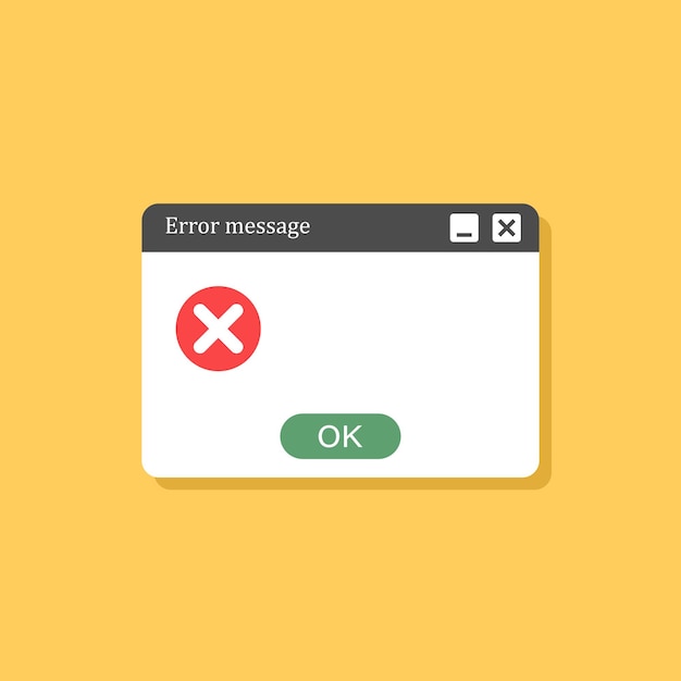 Ícono de mensaje de error en estilo plano Ilustración vectorial de alerta de ventana de computadora en un fondo aislado Concepto de negocio de señales pop-up de alerta