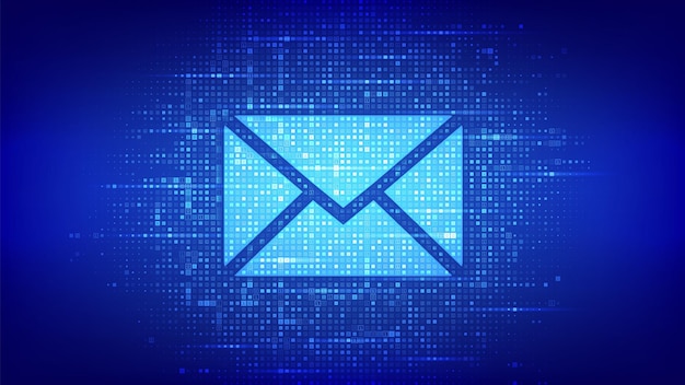 Icono de mensaje hecho con código binario correo electrónico correo comunicación chat en línea red global datos binarios digitales y transmisión de código digital fondo de matriz con dígitos 10 ilustración vectorial