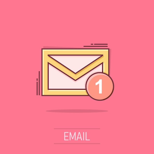 Icono de mensaje de sobre de correo electrónico de dibujos animados vectoriales en estilo cómico Pictograma de ilustración de letrero de correo Concepto de efecto de salpicadura de negocios de sobre