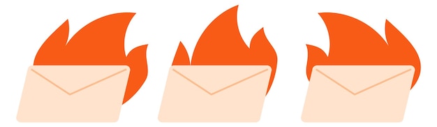 Icono de mensajes importantes urgentes correo ardiendo en fuego