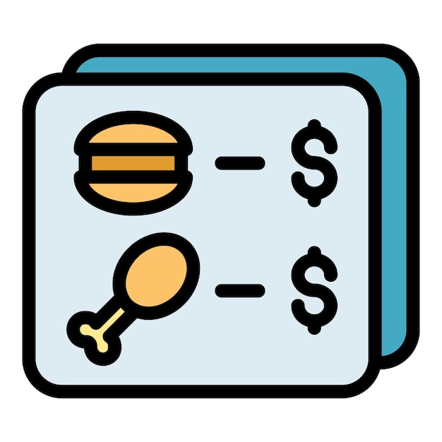 Icono de menú de comida en línea vector de contorno Pedido móvil Entrega a domicilio color plano