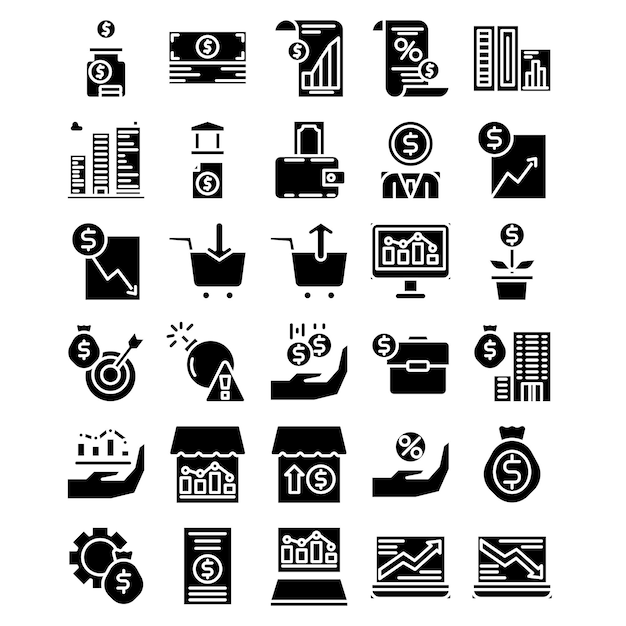 Icono del mercado de capitales en estilo sólido