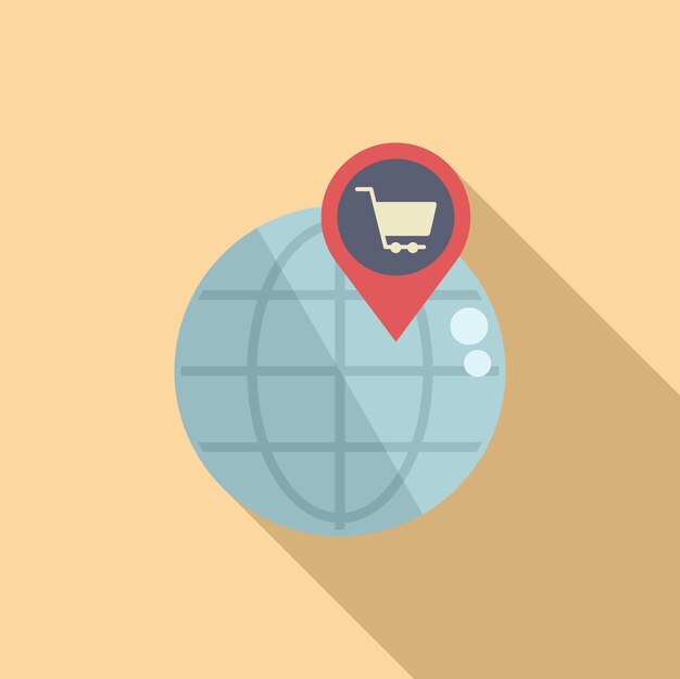 El icono del mercado global del carrito es un vector plano de la tienda en línea del servicio