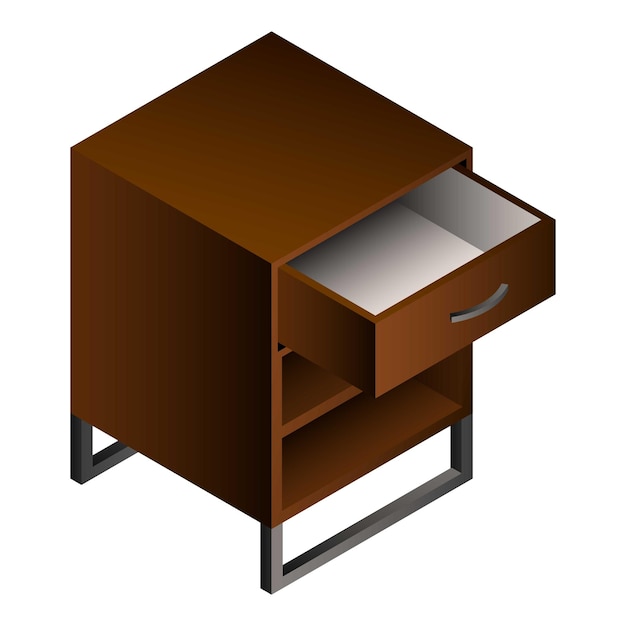 Icono de mesa de noche de madera Icono isométrico de mesa de cama de madera para diseño web aislado sobre fondo blanco