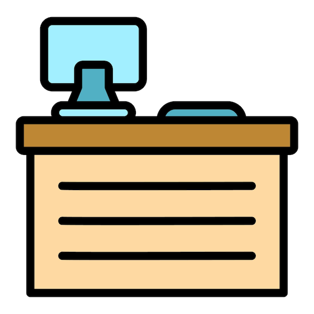 El icono de la mesa de la oficina es un icono vectorial de color plano aislado.