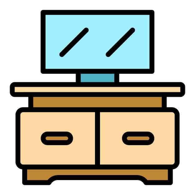 Icono de la mesa de la sala de televisión Contorno del icono vectorial de la tabla de la habitación de televisión Color plano aislado