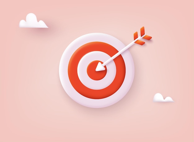 Icono de la meta objetivo flecha de objetivo roja concepto de idea 3D Web Ilustraciones vectoriales