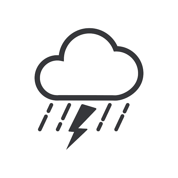 Icono meteorológico aislado de lluvia nublada con trueno relámpago símbolo de mal tiempo