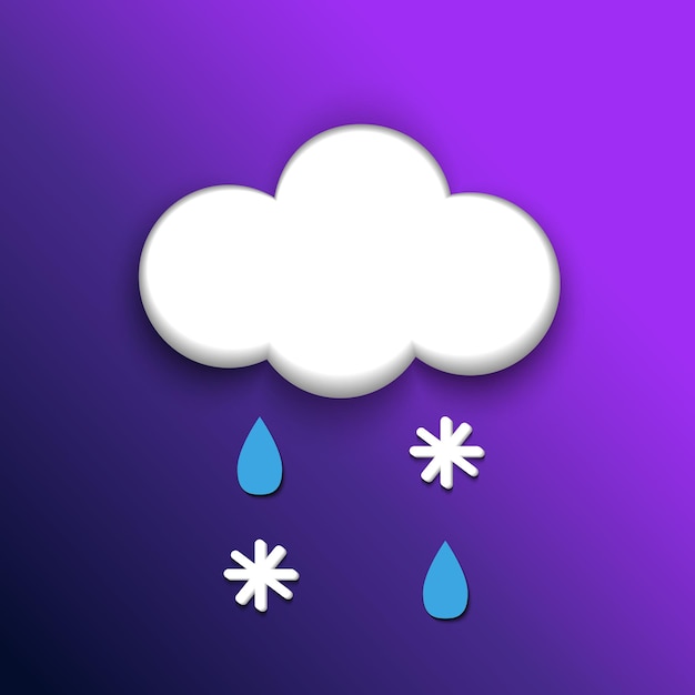 Icono meteorológico realista una nube con nieve y lluvia ilustración sobre un fondo morado