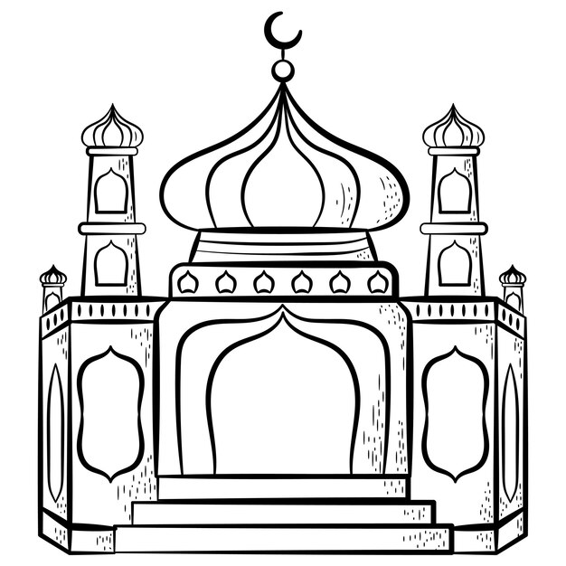 Vector icono de la mezquita dibujado a mano contorno de doodle icono islámico