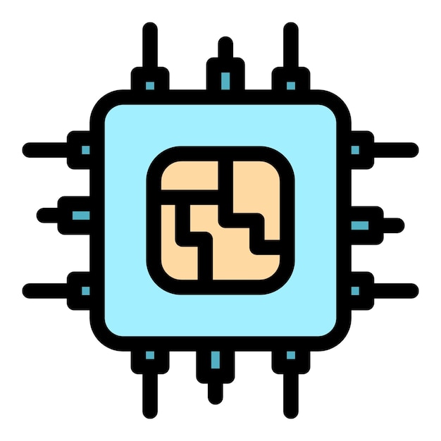 Ícono de microchip Contorno del icono vectorial del microchip Color plano aislado