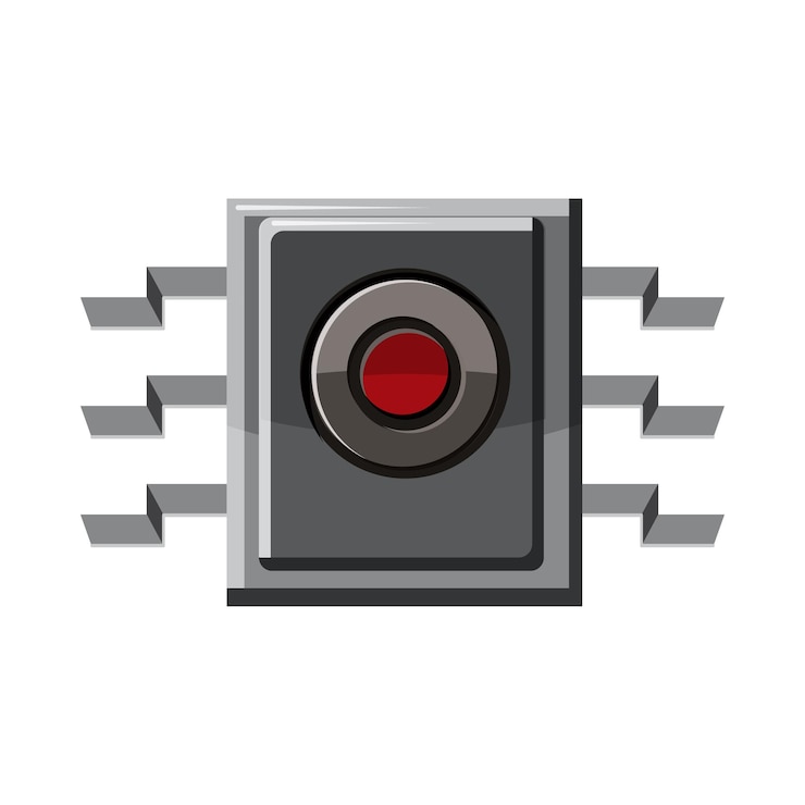 Vector icono de microchip en estilo de dibujos animados sobre un fondo blanco.