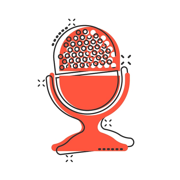 Icono de micrófono en estilo cómico Pictograma de ilustración de dibujos animados de vector de transmisión de micrófono Efecto de salpicadura de concepto de negocio de discurso de micrófono de micrófono