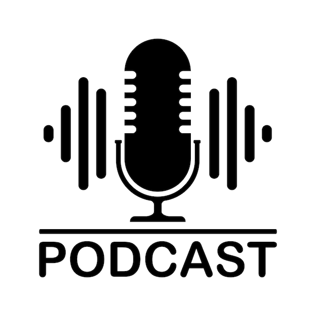 El icono del micrófono en un estilo plano de moda está aislado en el fondo. Logotipo, aplicación, interfaz de usuario. Icono de radio de podcast. Texto de podcast de transmisión de mesa de micrófono de estudio.