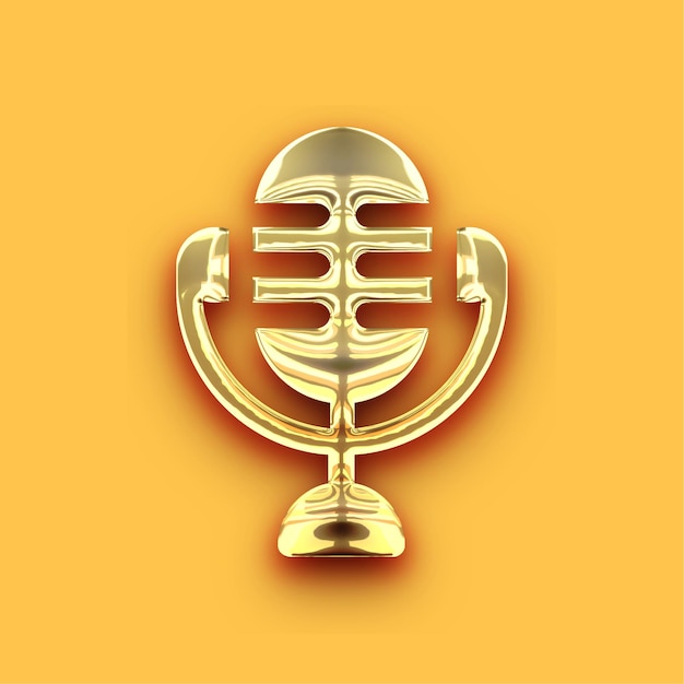 Icono de micrófono de podcast de oro Chrome Premium con fondo amarillo personalizable