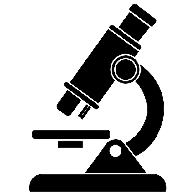 Ícono de microscopio Elemento de silueta del logotipo de la línea de arte vectorial negra y blanca
